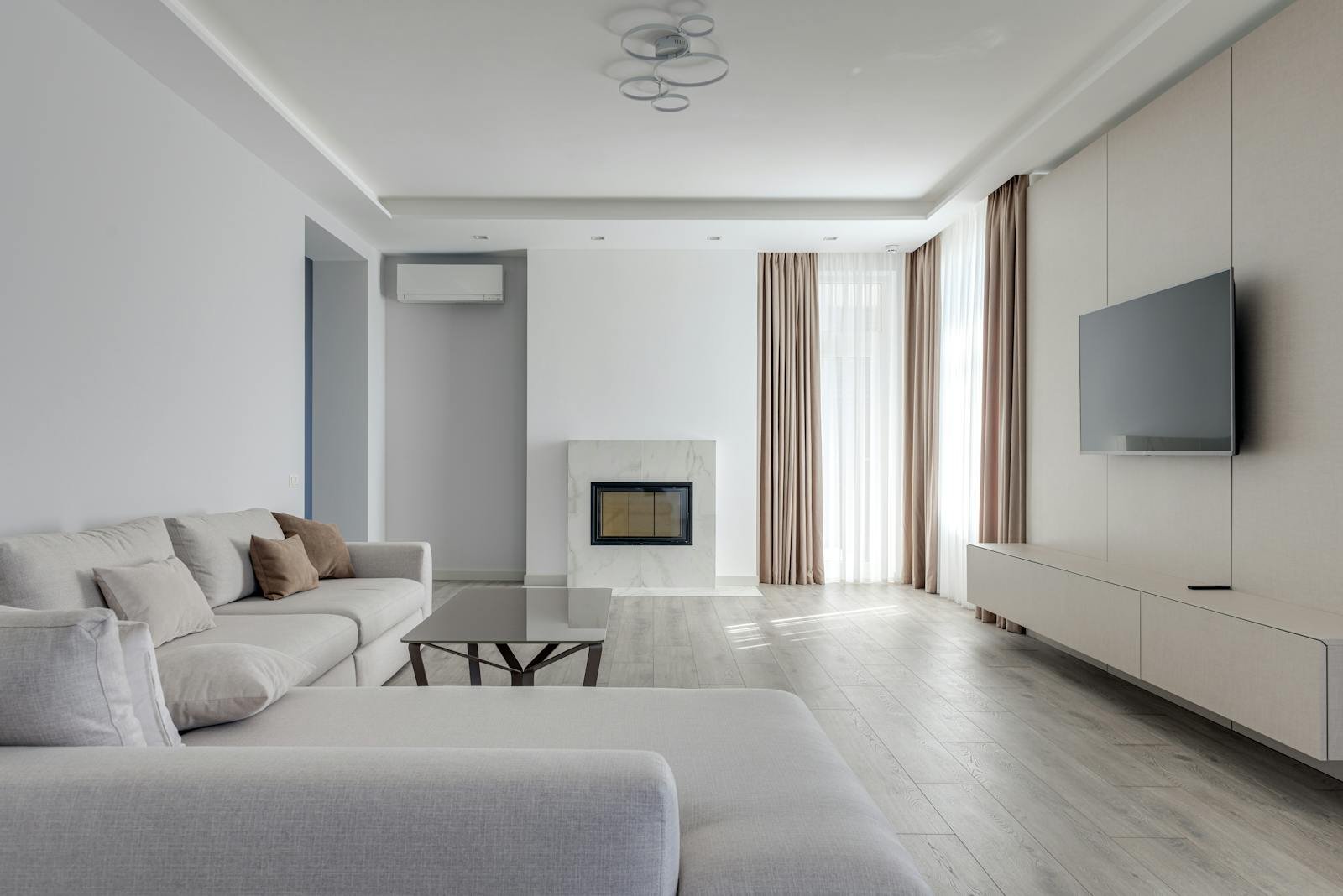 Clean spacious modern living room maintained by professional residential cleaners