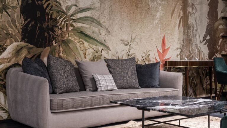 Clean fabric sofa in a living room